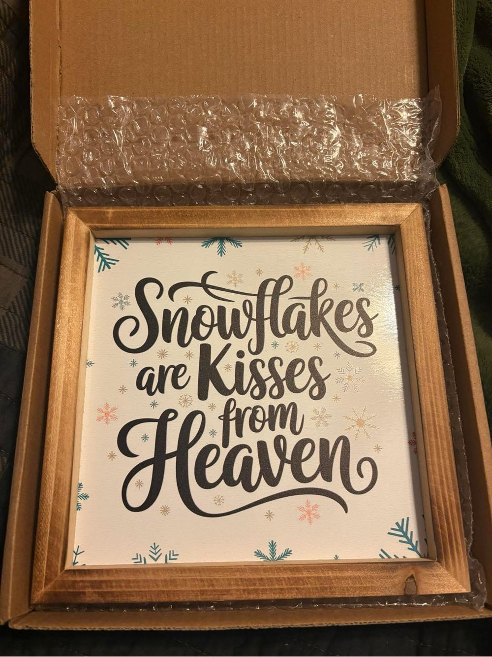 Snowflakes Are Kisses From Heaven Framed Wall Art - White & Natural Wood